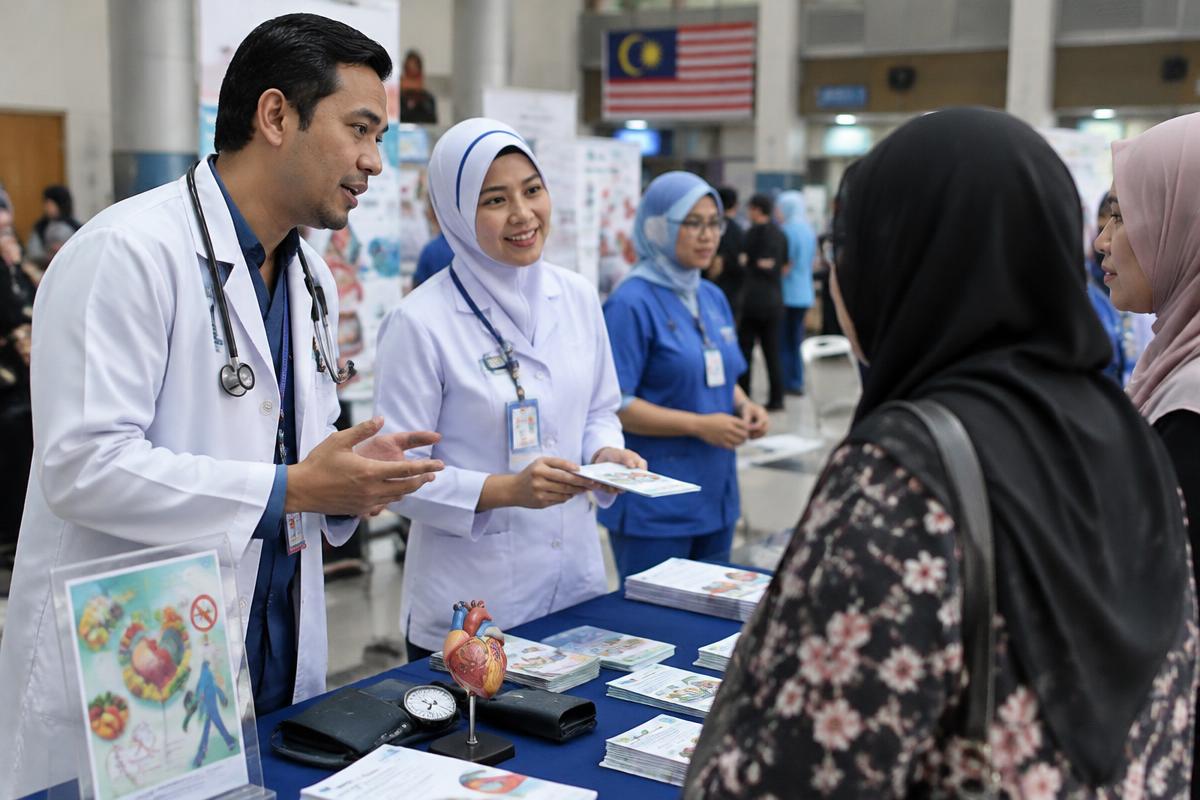 Kakitangan HKL di kaunter pameran kesihatan jantung